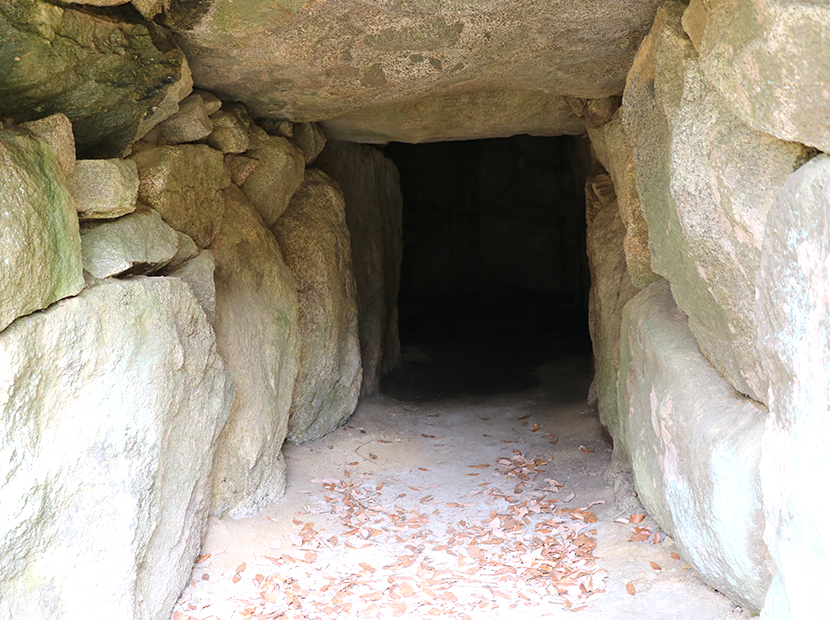 一須賀古墳群の中で最大級の「D-4号墳」。5.8ｍの通路（羨道）から石室に入る。
