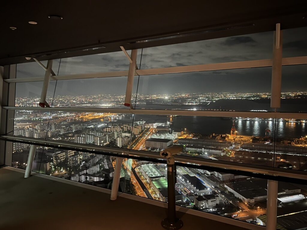 さきしまコスモタワー展望台の窓から見える夜景