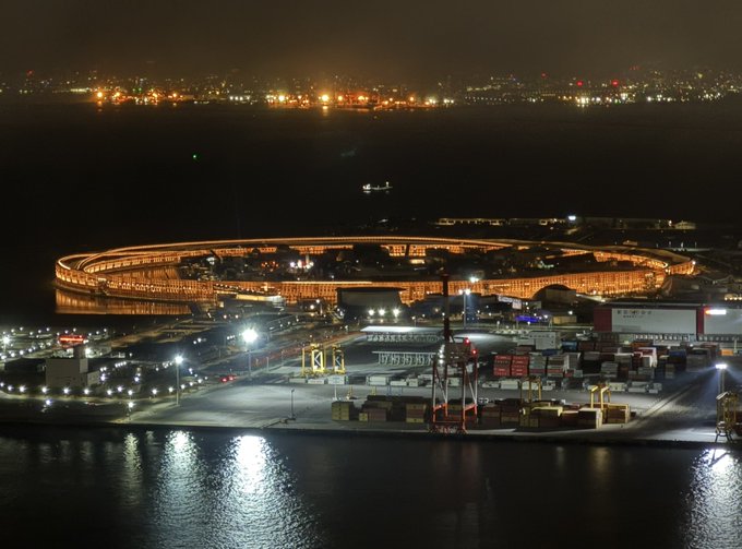 さきしまコスモタワー展望台から見える、大阪関西万博の大屋根リング